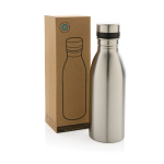Garrafas de aço reciclado antifugas sem BPA 500ml EcoDeluxe cor prateado vista com caixa
