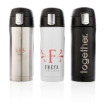 Termo reciclado de aço inoxidável com fecho seguro 300ml Eco Roiboos cor branco vista vários com logo