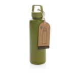 Garrafas de plástico reciclado personalizadas com pega 500ml GreenSip cor verde-escuro vista com caixa