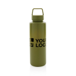 Garrafas de plástico reciclado personalizadas com pega 500ml GreenSip cor verde-escuro vista principal