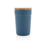 Copos térmicos de plástico reciclado com tampa de bambu 300ml EcoBrew cor azul segunda vista