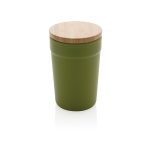 Copos térmicos de plástico reciclado com tampa de bambu 300ml EcoBrew cor verde-escuro
