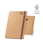 Agenda grande com capa de cortiça e papel cor de marfim B5 Natural varias cores