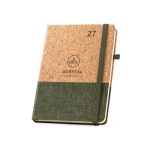 Agendas A5 personalizadas de cortiça e linho com elástico A5 BiCork cor verde-escuro imagem com logo