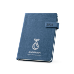 Agenda A5 com fecho elástico e marcador de página, vista diária cor azul imagem com logo