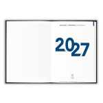 Agenda B5 com capa de poliéster reciclado e fecho elástico cor azul