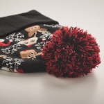 Gorro de Natal de malha em suave acrílico elástico com punho e borla cor preto vista fotografia quarta vista