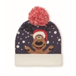 Gorro de Natal de malha em suave acrílico elástico com punho e borla cor azul