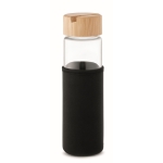 Garrafa de vidro antifugas com tampa de suporte para smartphone 600ml cor preto