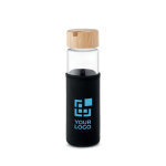 Garrafa de vidro antifugas com tampa de suporte para smartphone 600ml cor preto vista principal