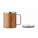 Caneca de aço reciclado parede dupla tampa e aspecto de madeira 300ml cor castanho terceira vista