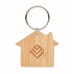 Porta-chaves económico com logo de bambu em forma de casa cor madeira vista principal segunda vista