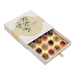 Caixa 16 trufas decoradas recheadas, vários sabores gourmet cor branco