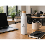 Garrafa térmica antiderrame em aço inoxidável com tampa de bambu 500ml cor branco segunda vista
