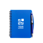 Caderno de capa dura e caneta a condizer, folhas A6 pautadas cor azul vista principal