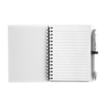 Caderno de capa dura e caneta a condizer, folhas A6 pautadas cor branco segunda vista