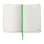 Caderno personalizado papel reciclado folhas A5 linhas cor verde-claro quinta vista