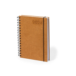Agendas com logótipo de couro reciclado com vista diária e fecho A5 cor caqui segunda vista