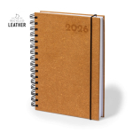 Agendas com logótipo de couro reciclado com vista diária e fecho A5 cor caqui primeira vista