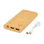 Powerbank de bambu com LED/botão de ligar táctil 10 000 mAh cor natural terceira vista