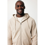 Sweatshirt com fecho de correr de algodão eco slim fit 340 g/m2 Iqoniq cor castanho-claro quinta vista com modelo