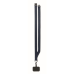 Lanyard de poliéster com fivela de segurança para o telefone cor azul-marinho oitava vista