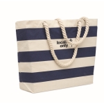 Saco de praia de algodão listrado com alças de corda 220 g/m2 cor azul vista principal