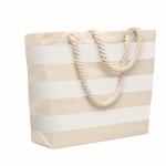 Saco de praia de algodão listrado com alças de corda 220 g/m2 cor branco