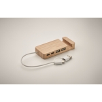 Hub USB de bambu com 4 portas e cabo de 20cm cor madeira vista fotografia quinta vista