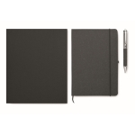 Caderno de pele reciclada com capa dura e caneta de tinta azul cor preto terceira vista