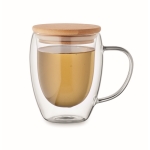 Copo de vidro de borossilicato, parede dupla com tampa de bambu 250ml cor transparente segunda vista