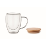Copo de vidro de borossilicato, parede dupla com tampa de bambu 250ml cor transparente terceira vista