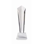Troféu de cristal em forma geométrica vertical em base de cristal cor transparente segunda vista
