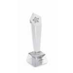Troféu de cristal em forma geométrica vertical em base de cristal cor transparente vista principal