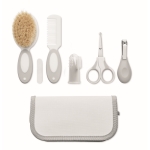Conjunto de higiene para bebês com 6 peças dentro de estojo com zíper cor branco terceira vista