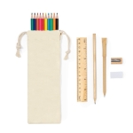 Saco de algodão com um conjunto de escrita, cores e caderno cor bege nona vista