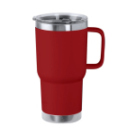 Caneca de parede dupla de aço inoxidável com alça rígida 600ml cor vermelho primeira vista