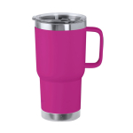 Caneca de parede dupla de aço inoxidável com alça rígida 600ml cor fúcsia primeira vista