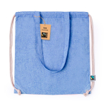 Saco/mochila de cordão 2 em 1 de algodão Fairtrade 140 g/m2 cor azul primeira vista