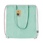 Saco/mochila de cordão 2 em 1 de algodão Fairtrade 140 g/m2 cor verde primeira vista