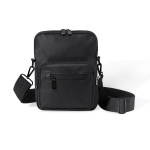 Bolsa de poliéster RPET com compartimento frontal duplo cor preto primeira vista