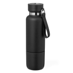 Termo de aço inox de 500ml, copo 300ml e alça de transporte cor preto primeira vista