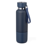 Termo de aço inox de 500ml, copo 300ml e alça de transporte cor azul-marinho primeira vista
