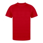 T-shirt técnica unissex, poliéster 100% com design às riscas 135 g/m2 cor vermelho primeira vista