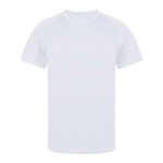 T-shirt técnica unissex, poliéster 100% com design às riscas 135 g/m2 cor branco primeira vista