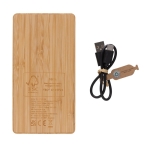Powerbank de 100% bambu com painel solar de carregamento 10.000 mAh cor castanho quinta vista