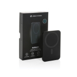 Powerbank magnética de alumínio reciclado com íman 3.000 mAh cor preto vista com caixa