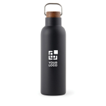 Garrafa de aço inoxidável reciclado com tampa de madeira e alça 800ml cor preto vista principal
