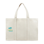 Grande saco de lona reciclada para uso diário, bolso seguro 400 g/m2 cor branco-sujo vista com logo