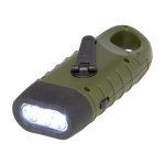 Lanterna publicitária solar dinamo de plástico reciclado com mosquetão cor verde militar